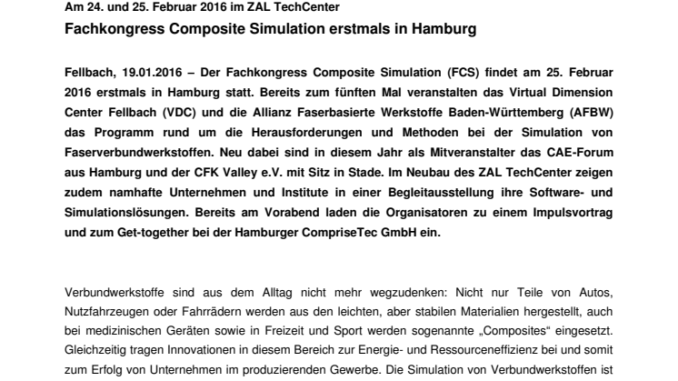 Fachkongress Composite Simulation erstmals in Hamburg