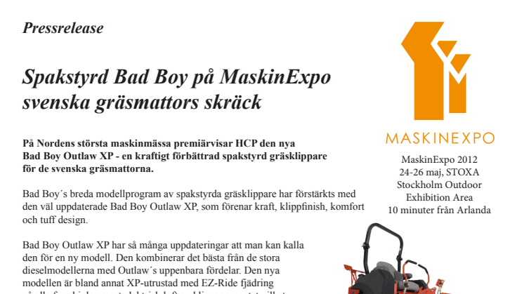 Spakstyrd Bad Boy på MaskinExpo svenska gräsmattors skräck