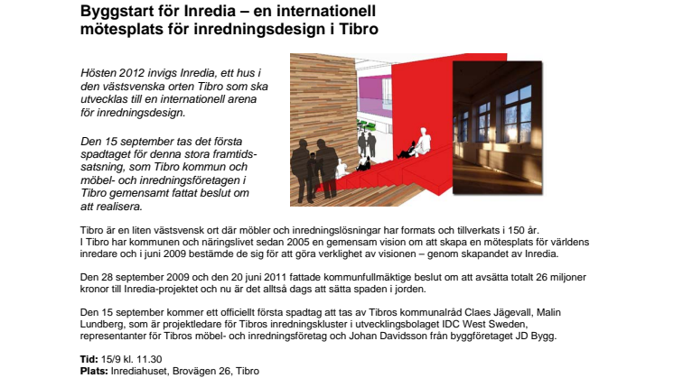Byggstart för Inredia – en internationell mötesplats för inredningsdesign i Tibro