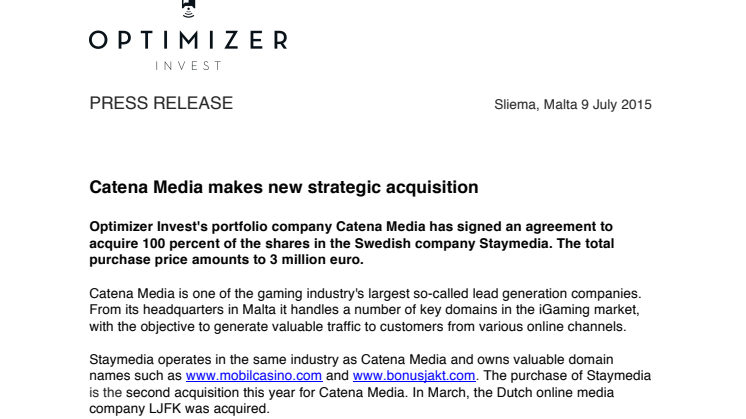 Catena Media makes new strategic acquisition