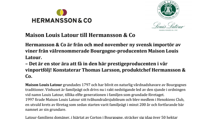 Maison Louis Latour till Hermansson & Co