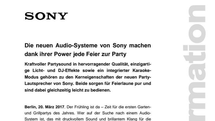 ​Die neuen Audio-Systeme von Sony machen dank ihrer Power jede Feier zur Party