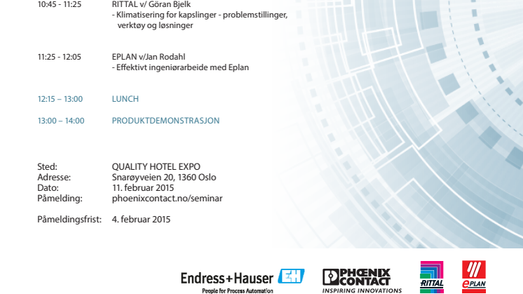 Invitasjon til seminar 11.2. med Rittal, Epla, Endress+Hauser og Phoenix Contact