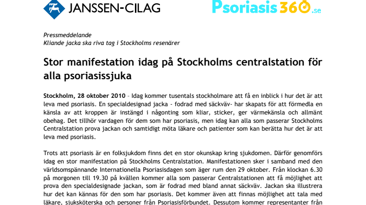 STOR MANIFESTATION IDAG PÅ STOCKHOLMS CENTRALSTATION FÖR ALLA PSORIASISSJUKA