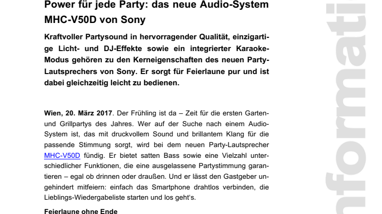 Power für jede Party: das neue Audio-System MHC-V50D von Sony 
