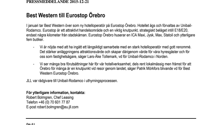 Best Western till Eurostop Örebro