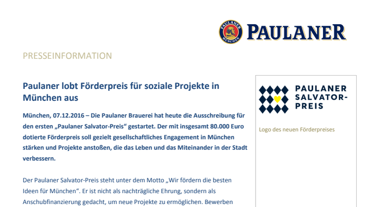 Paulaner lobt Förderpreis für soziale Projekte in München aus