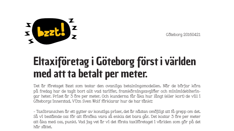 Eltaxiföretag i Göteborg först i världen med att ta betalt per meter. 
