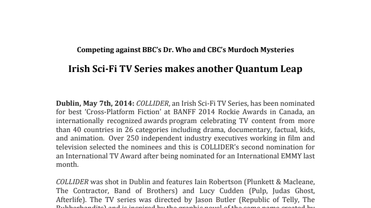 Irish Sci-Fi TV Series makes another Quantum Leap