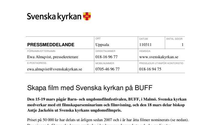 Skapa film med Svenska kyrkan på BUFF