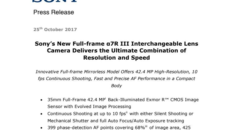 ​α7R III tilbyr den ultimate kombinasjonen av oppløsning og hastighet