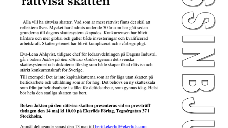 Påminnelse: Presentation av boken Jakten på den rättvisa skatten av Eva-Lena Ahlqvist