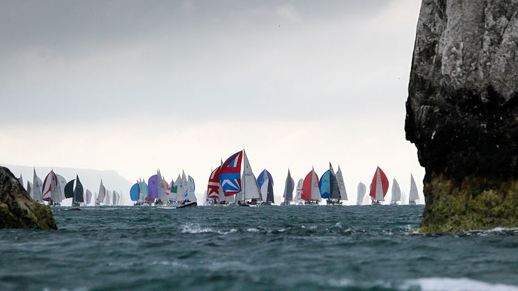 Competitors of the 2017 Round the Island Race in association with Cloudy Bay passing The Needles