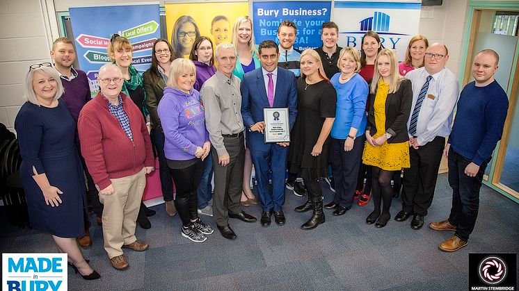 Council leader Rishi Shori (centre) with Phil and Debi Fellone of Made in Bury and the Academy group.