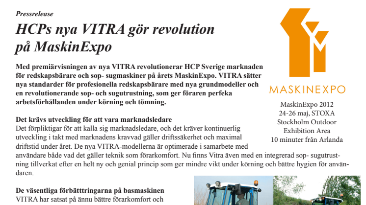 HCPs nya VITRA gör revolution på MaskinExpo 