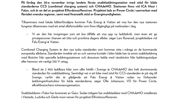 Invigning av Sveriges första snabbladdare med CCS-standard i Falun 