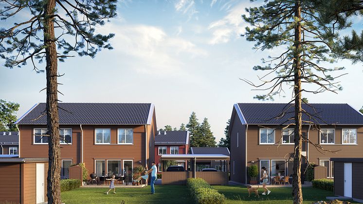 Exempel på husmodell som OBOS kan bygga i Barkarö och Vagnhärad. Bilden är från ett pågående projekt. 