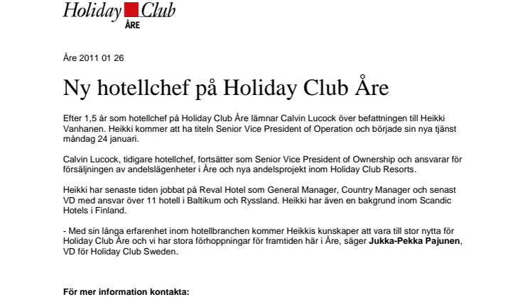 Ny hotellchef på Holiday Club Åre