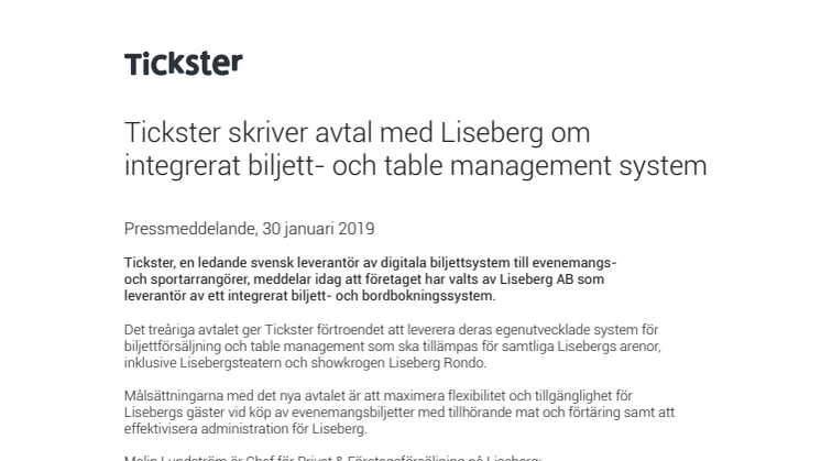 Tickster skriver avtal med Liseberg om integrerat biljett- och table management system