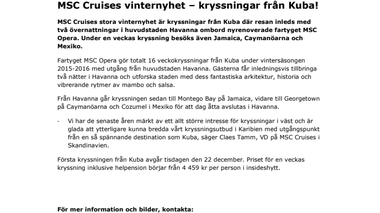MSC Cruises vinternyhet – kryssningar från Kuba!