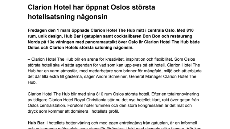 Clarion Hotel har öppnat Oslos största hotellsatsning någonsin