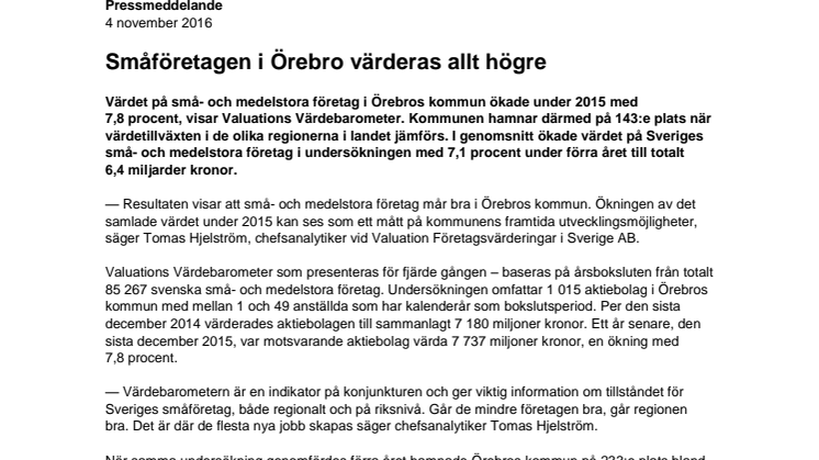 Värdebarometern 2015 Örebros kommun