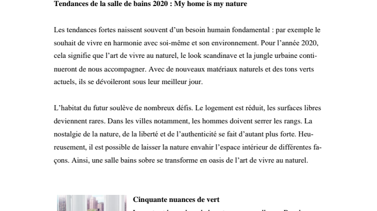 Tendances de la salle de bains 2020 : My home is my nature