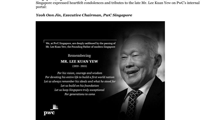 PwC Singapore remembers Mr. Lee Kuan Yew