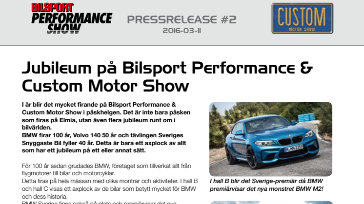 Jubileum på Bilsport Performance & Custom Motor Show