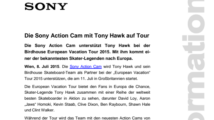 Die Sony Action Cam mit Tony Hawk auf Tour