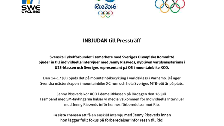 Pressinbjudan - individuella intervjuer med Jenny Rissveds inför OS