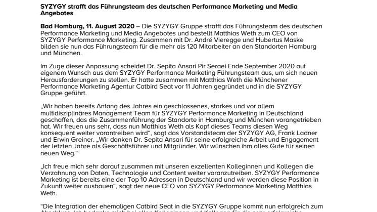 SYZYGY strafft das Führungsteam des deutschen Performance Marketing und Media Angebotes
