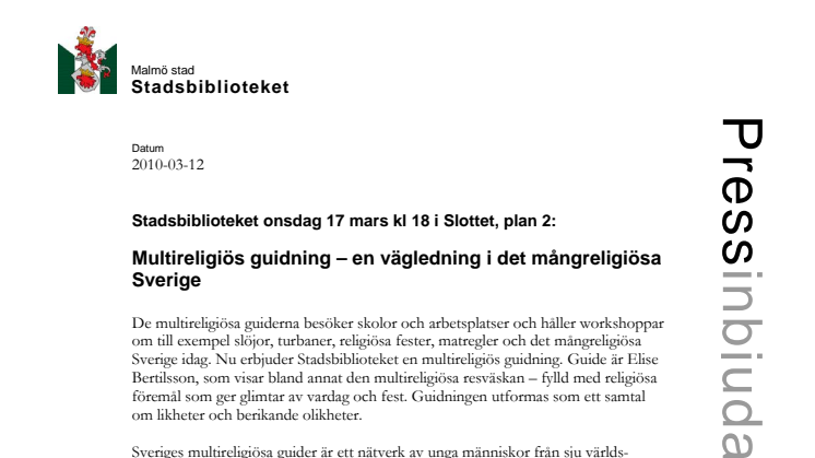 Stadsbiblioteket: Multireligiös guidning – en vägledning i det mångreligiösa Sverige