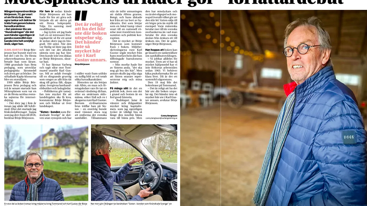 Börje Börjesson med boken "Sixten - bonden som förändrade Sverige" i Varbergs Tidning