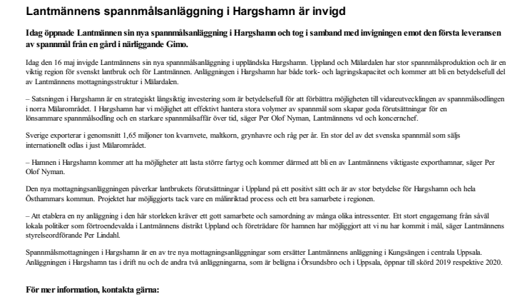 Lantmännens spannmålsanläggning i Hargshamn är invigd