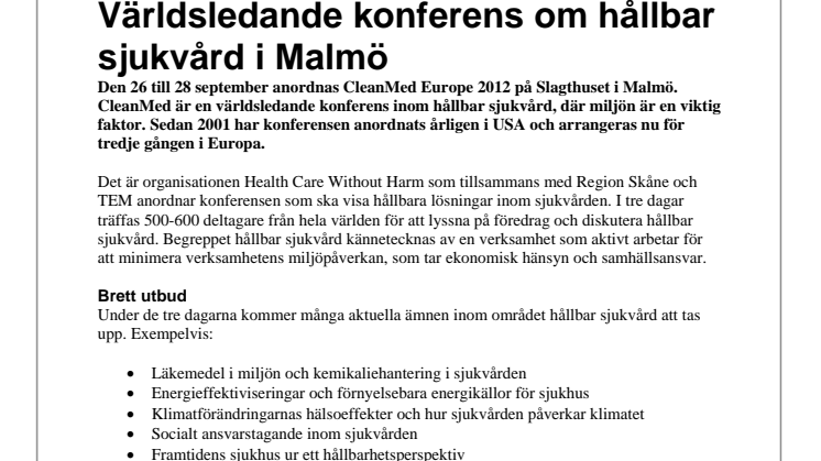 Världsledande konferens om hållbar sjukvård i Malmö