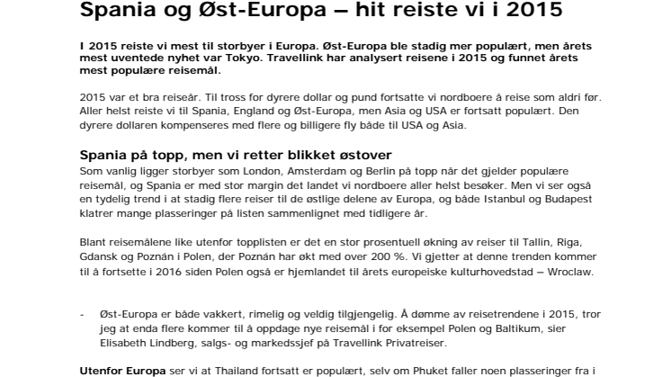 Spania og Øst-Europa – hit reiste vi i 2015