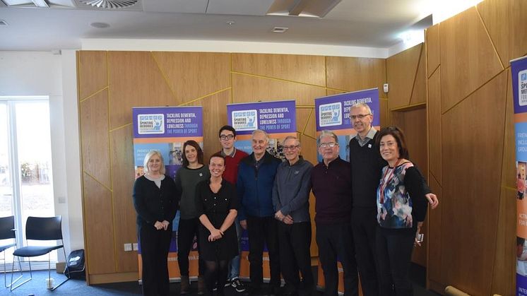 ng homes and Sporting Memories representatives with former Scotland international goalkeeper Jim Herriot and Commonwealth gold medalist Lachie Stewart (centre).