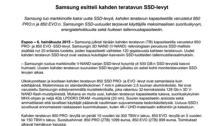 Samsung esitteli kahden teratavun SSD-levyt