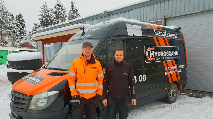 Hydroscands servicetekniker Patrik Caldersparr och platschef Patrik Andersson.