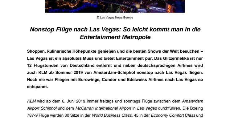 Nonstop Flüge nach Las Vegas: So leicht kommt man in die Entertainment Metropole