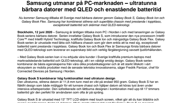 Samsung utmanar på PC-marknaden – ultratunna bärbara datorer med QLED och enastående batteritid