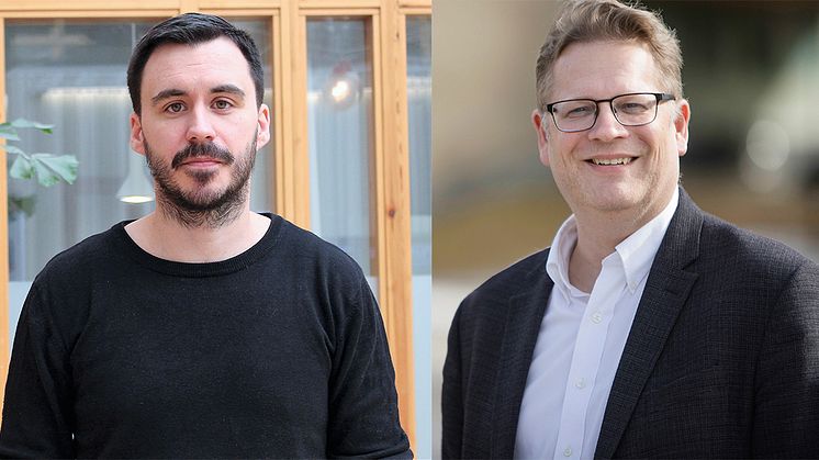 Postdoktor Daniel Skog och professor Jonny Holmström på SCDI AI Business Lab vid Umeå universitet. Bildkollage: Jessica Larsson Svanlund och Mattias Pettersson