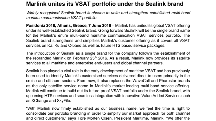 Marlink: VSAT Portfolio Unites Under Sealink Brand