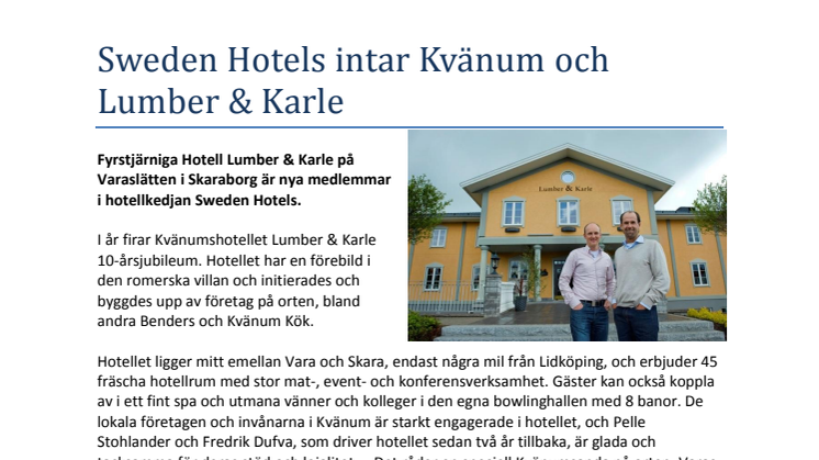 Sweden Hotels intar Kvänum och Lumber & Karle