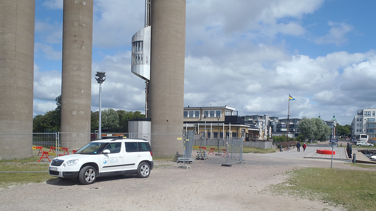 Avspärrning vid nya vattentornet i Landskrona