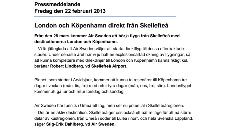 London och Köpenhamn direkt från Skellefteå