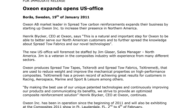 Oxeon expands opens US-office