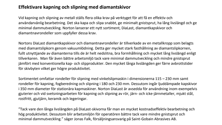 Effektivare kapning och slipning med diamantskivor