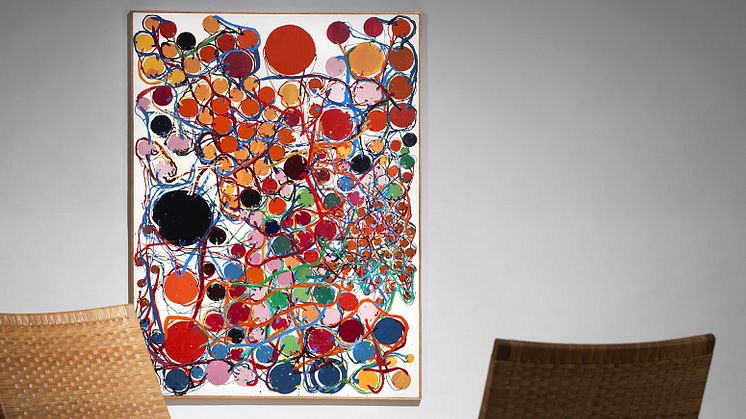 Atsuko Tanaka- Uden titel, 1966. Signeret. Lakfarve på lærred. 130 x 97 cm. Vurdering 4-6 mio.kr.